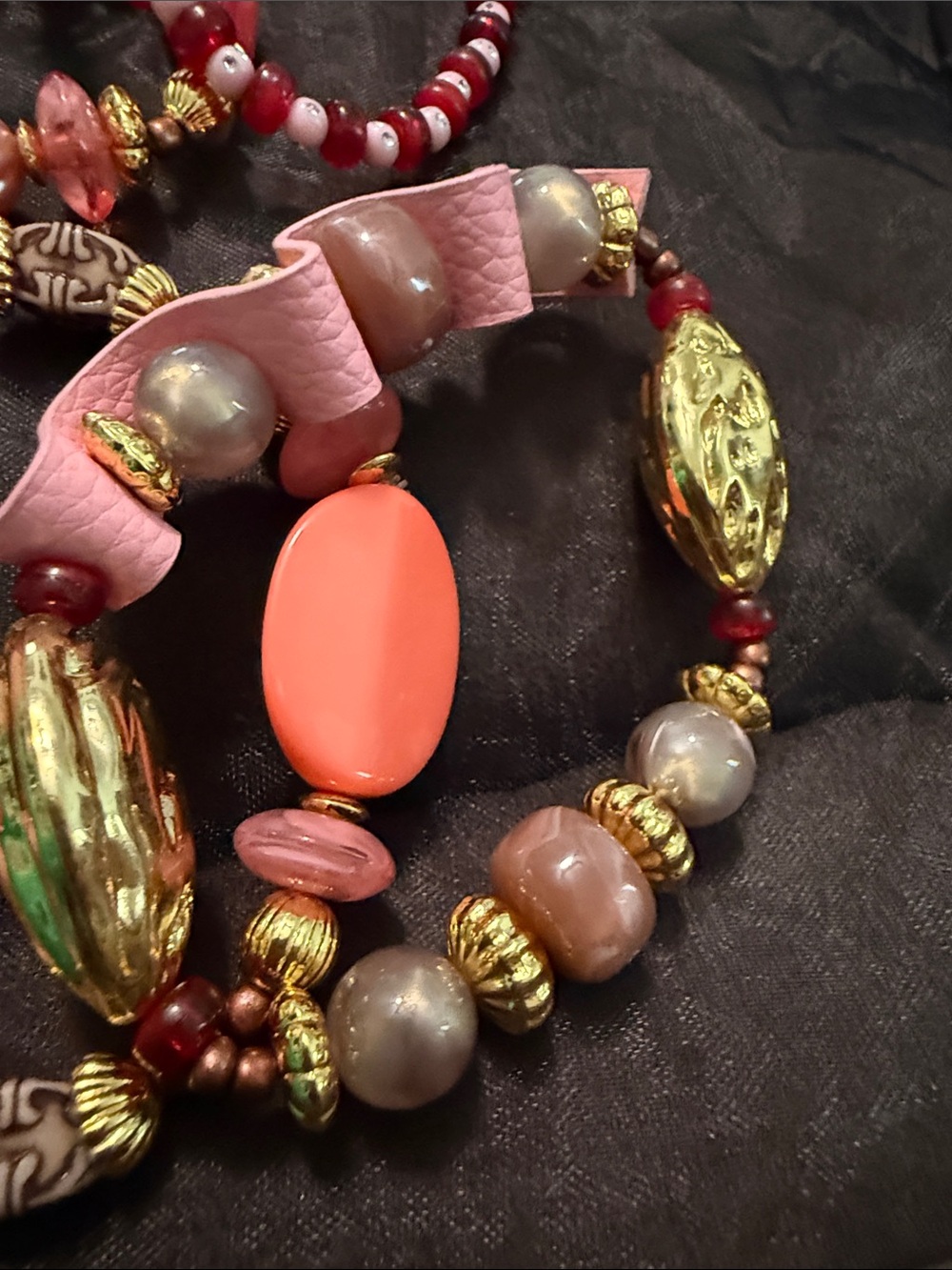 Sassy Jones Handcrafted Pink and Mauve Beaded Stretch Bracelet Stack and hoops - Picture 5 of 5